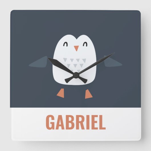 grappige pinguïn-gepersonaliseerde kinderen vierkante klok (Voorkant)