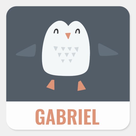 grappige pinguïn-gepersonaliseerde kinderen vierkante sticker (Voorkant)