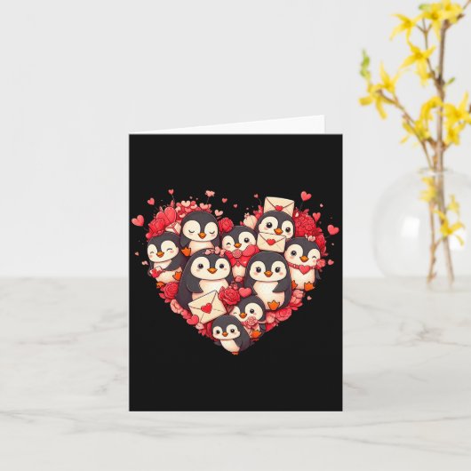 Grappige Pinguïn Hart Valentijn Pinguïn Dames Here Kaart (Gele Bloem)