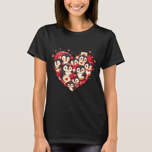 Grappige Pinguïn Hart Valentijn Pinguïn Vrouwen Ma T-shirt (Voorkant)