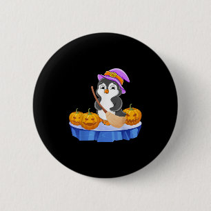 Grappige pinguïn in heksen kostuum pompoenen geluk ronde button 5,7 cm