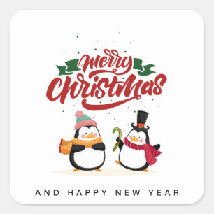 Grappige pinguïn kerst Kaart, vrolijk kerstfeest Vierkante Sticker