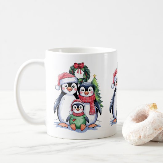 Grappige Pinguïn Kerst Matching Familie Pyjama's Koffiemok (Met donut)
