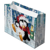 Grappige Pinguïn Kerstcadeautas Groot Cadeauzakje (Voorkant Gekanteld)