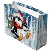 Grappige Pinguïn Kerstcadeautas Groot Cadeauzakje (Achterkant Gekanteld)