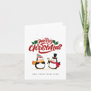 Grappige Pinguïn Kerstkaart, Prettig Kerstfeest Feestdagen Kaart