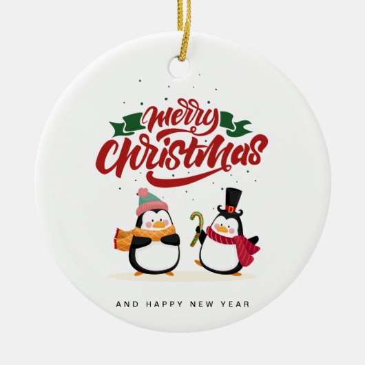 Grappige Pinguïn Kerstkaart, Prettig Kerstfeest  Keramisch Ornament (Voorkant)