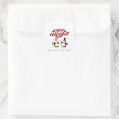 Grappige Pinguïn Kerstkaart, Prettig Kerstfeest  Vierkante Sticker (Tas)
