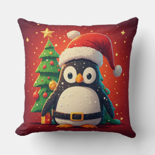 🐧 Grappige Pinguïn Kerstman Kerstlichten Thema 🎄 Kussen