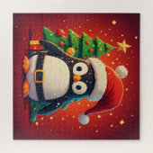 🐧 Grappige Pinguïn Kerstman Kerstlichten Thema 🎄 Legpuzzel (Horizontaal)