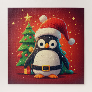 🐧 Grappige Pinguïn Kerstman Kerstlichten Thema 🎄 Legpuzzel