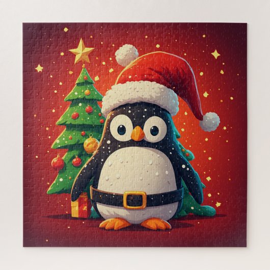 🐧 Grappige Pinguïn Kerstman Kerstlichten Thema 🎄 Legpuzzel (Verticaal)