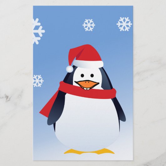 Grappige Pinguïn Kerstman Sneeuwvlokken Briefpapier (Voorkant)