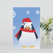 Grappige Pinguïn Kerstman Sneeuwvlokken Briefpapier (Staand voorkant)