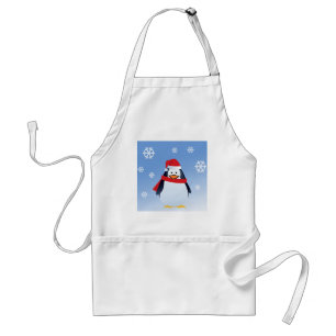 Grappige Pinguïn Kerstman Sneeuwvlokken Standaard Schort