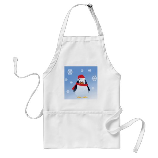 Grappige Pinguïn Kerstman Sneeuwvlokken Standaard Schort (Voorkant)