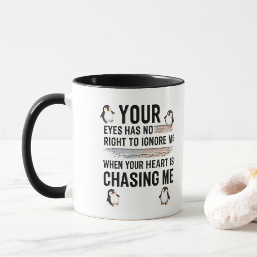Grappige Pinguïn Liefdesquote Mok  Jouw Ogen Hebbe (Met donut)