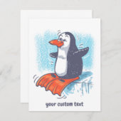 grappige pinguïn met flippers cartoon bedankkaart (Voorkant / Achterkant)