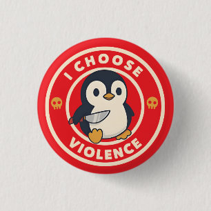 Grappige Pinguïn Met Mes Ik Kies Geweld Meme Ronde Button 3,2 Cm