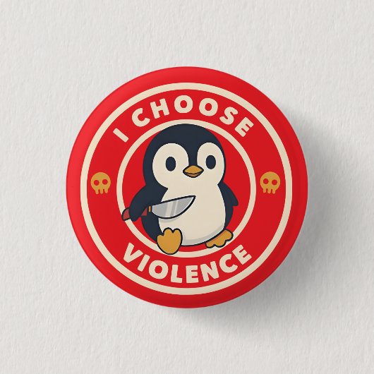 Grappige Pinguïn Met Mes Ik Kies Geweld Meme Ronde Button 3,2 Cm (Voorkant)