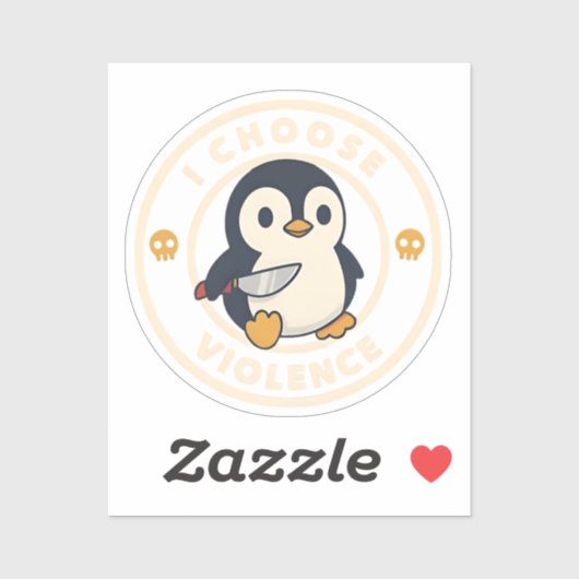 Grappige Pinguïn Met Mes Ik Kies Geweld Meme Sticker (Vel)