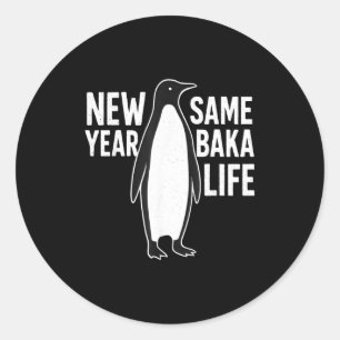 Grappige Pinguïn Nieuwjaar Baka Leven Anime Stijl Ronde Sticker