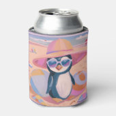 Grappige pinguïn op het strand koelbox blikjeskoeler (Blikje Voorkant)