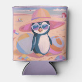 Grappige pinguïn op het strand koelbox blikjeskoeler (Voorkant)