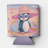 Grappige pinguïn op het strand koelbox blikjeskoeler (Achterkant)