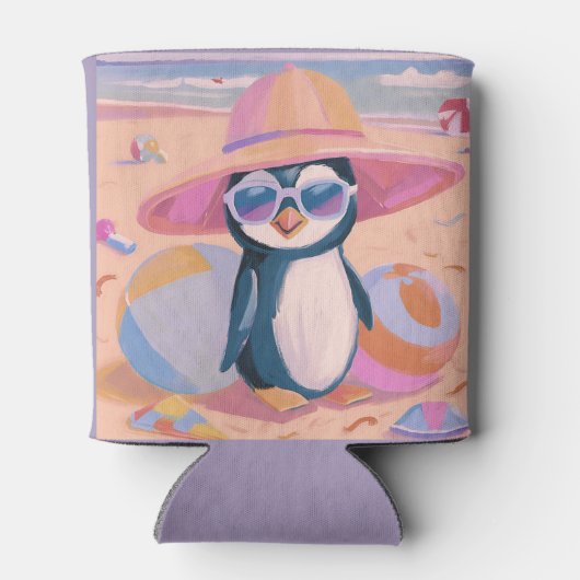 Grappige pinguïn op het strand koelbox blikjeskoeler (Achterkant)