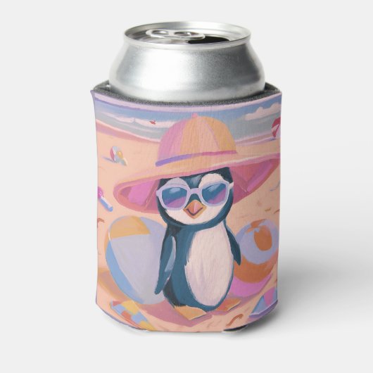 Grappige pinguïn op het strand koelbox blikjeskoeler (Blikje Achterkant)