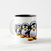 Grappige Pinguïn Opstelling Tweekleurige Koffiemok (Voorkant links)