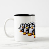 Grappige Pinguïn Opstelling Tweekleurige Koffiemok (Links)