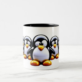 Grappige Pinguïn Opstelling Tweekleurige Koffiemok
