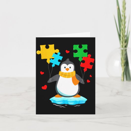 Grappige pinguïn puzzel autisme bewustwording maan kaart (Voorkant)