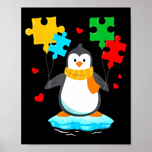 Grappige pinguïn puzzel autisme bewustwording maan poster (Voorkant)