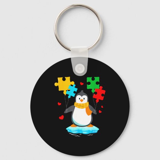Grappige pinguïn puzzel autisme bewustwordingsmaan sleutelhanger (Voorkant)