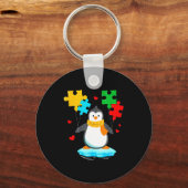 Grappige pinguïn puzzel autisme bewustwordingsmaan sleutelhanger (Voorkant)