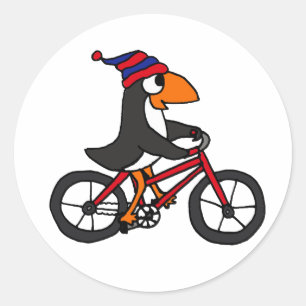 Grappige pinguïn rijden rode fiets ronde sticker