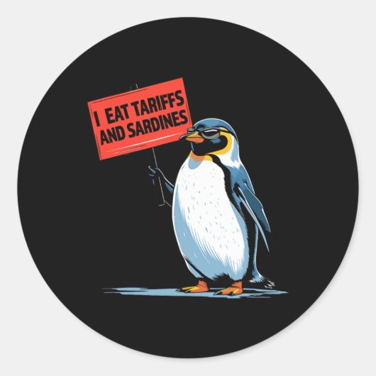 Grappige pinguïn tarief woordspeling ik eet tariev ronde sticker (Voorkant)