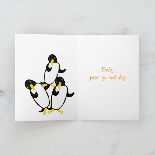 Grappige pinguïn Verjaardag, naam leeftijd voorzij Kaart (Binnen)