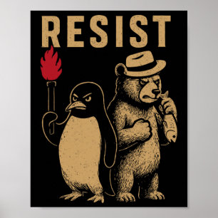 Grappige pinguïn verzet zich tegen pinguïns protes poster