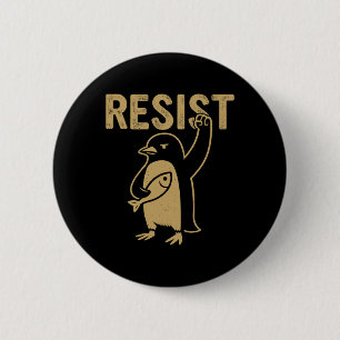 Grappige pinguïn verzet zich tegen pinguïns protes ronde button 5,7 cm