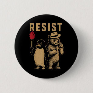 Grappige pinguïn verzet zich tegen pinguïns protes ronde button 5,7 cm
