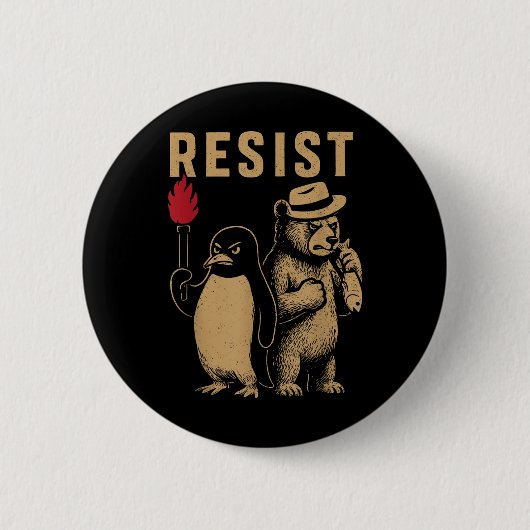 Grappige pinguïn verzet zich tegen pinguïns protes ronde button 5,7 cm (Voorkant)