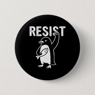 Grappige pinguïn verzet zich tegen pinguïns protes ronde button 5,7 cm