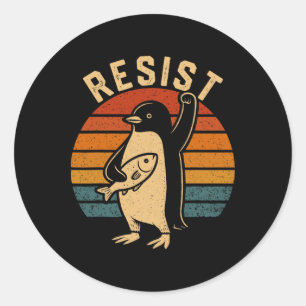 Grappige pinguïn verzet zich tegen pinguïns protes ronde sticker