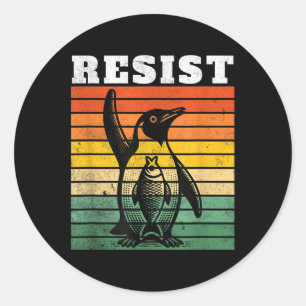 Grappige pinguïn verzet zich tegen pinguïns protes ronde sticker