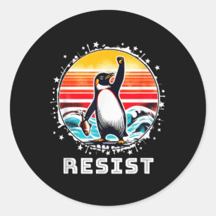 Grappige pinguïn verzet zich tegen pinguïns protes ronde sticker