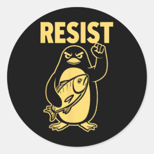 Grappige pinguïn verzet zich tegen pinguïns protes ronde sticker